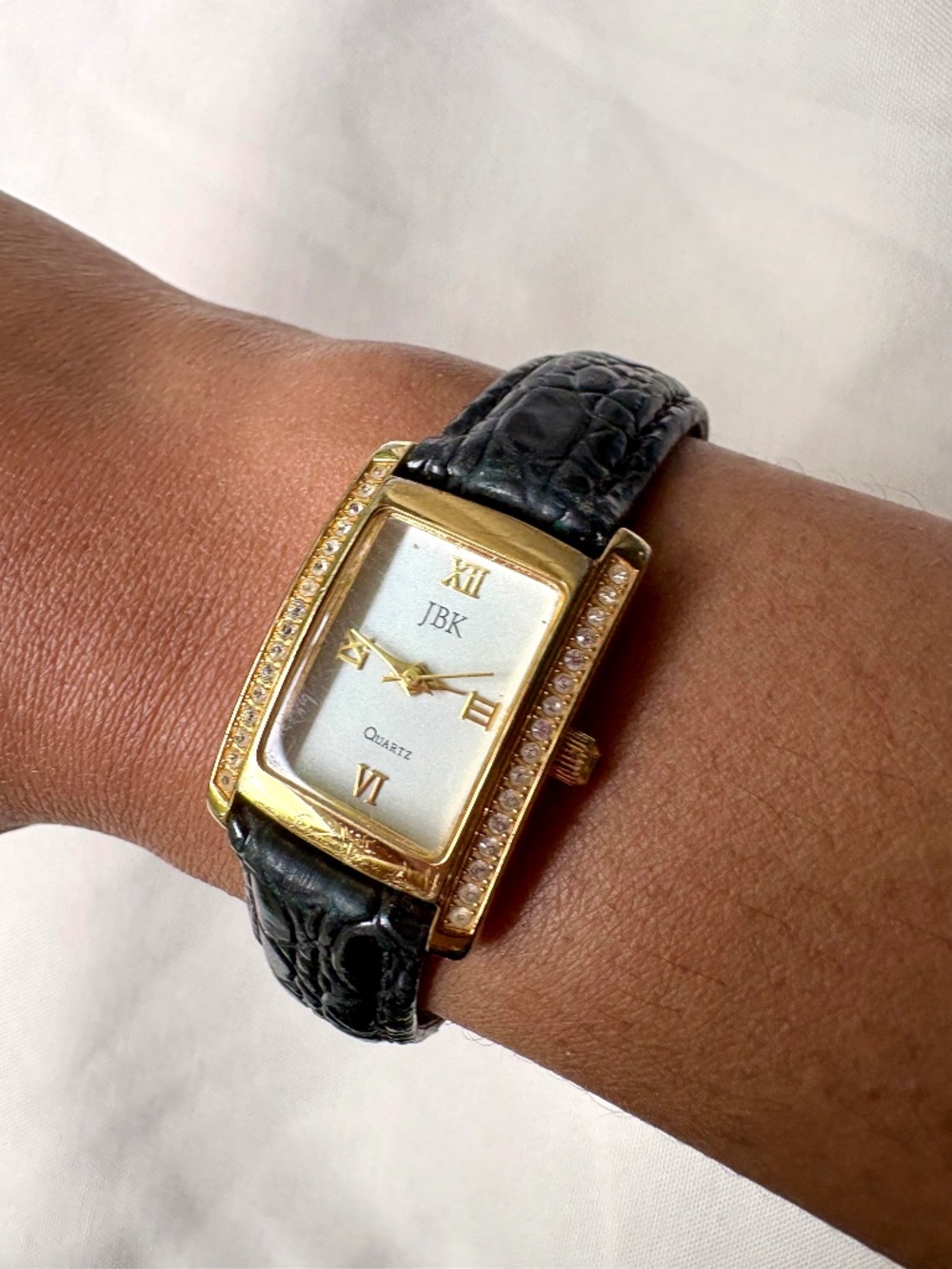 VTG Jacqueline Kennedy JBK Camrose & Kross Tank Watch Seiko Quartz Black Gold